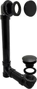 Westbrass 493144H-62 12" & 4" Bath Waste & Overflow Assembly with Tip-Toe Drain Plug and Illusionary Faceplate-SCH. 40 ABS Pipe, 1-Pack, Matte Black