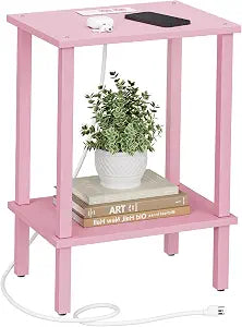 TUTOTAK End Table with Charging Station, Side Table, Nightstand