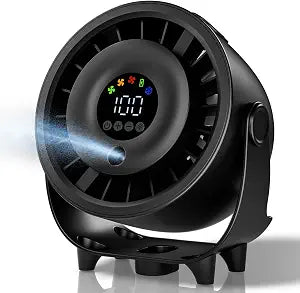 Desk Fan, Turbo Table Fan for Bedroom, Desktop Fans with Mist Spray, 100-Speed Digital Display, Low Noise, 120 Rotating, Rechargeable Battery, Wall-Mounted Design for Home, Office, Travel, Black