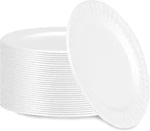 Restaurantware Round White Bagasse No Pfas Added Sugarcane Plate, 100 Pack