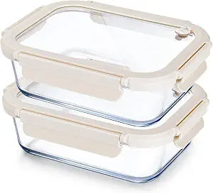 NUTRIUPS Glass Food Storage Containers with Glass Lids, 35 OZ, Set of 2 | Rectangle, 4 Cup, High Borosilicate Glass Meal Prep Containers
