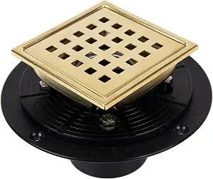 Square Shower Floor Drain 4", with Flange, SUS304,Brushed Gold