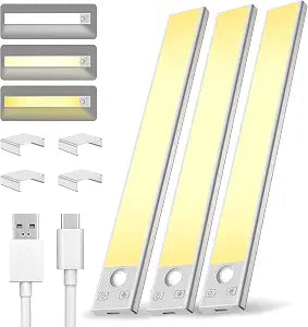 Under Cabinet Lighting 12 inch Rechargeable Battery Operated Motion Sensor Light Wireless Under Counter Lights for Kitchen, Stairs,Hallway (3 Pack)
