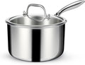 EWFEN 3 Ply Stainless Steel Saucepan with Lid, 3 Quart Multipurpose Cooking Pot, Stay-Cool Handle, Induction Oven Dishwasher Safe, 3 QT