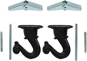 38mm/1.52" Ceiling Heavy Duty Hooks, Black, 2 Sets