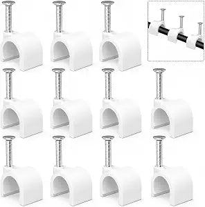 Cable Clips 10mm Nail in Cable Holder Clip 100 Pcs Wire Clips Speaker Tacks for Cords Coax Clamps Ethernet Cord Tacks RG6 RG59 CAT6 RJ45 Wall Wire Organizer