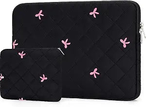 Laptop Sleeve 13.3/13-14 Inch, Bow Embroidered, with Accessory Pouch