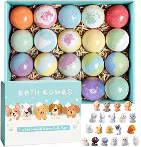 Bath Bombs for Kids with Surprise Inside for Girls Boys Toddlers, 20 Pack Organic Kids Bath Bombs with Puppy Dolls Inside, Kids Safe Handmade Bubble Bath Fizzies, Ideal Birthday Christmas Gift Set