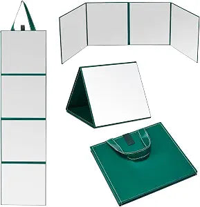 3 Way Foldable Full Body Mirror Portable Travel Fitness, Dark Green