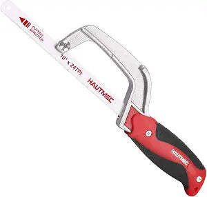 HAUTMEC Compact Hacksaw, 10" Hack Saw with Bi-Metal HSS Blade, Aluminum Alloy Frame, Small Hand Saw for Metal Wood PVC, Especially Cuts In Tight Hard-Reach Spaces  HT0035