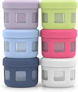 Ello 4oz Reusable Plastic Condiment Containers with Lids, 6 Pack,Sunny Daze