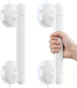 Suction Shower Handle, 2 Pack Grab Bars for Shower and Bathroom, Removable Safety Grip No Drilling & Waterproof, Heavy Duty Suction Cup Bath Handrails Grab Bars for Bathtubs, 11 inch - White