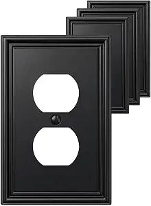 Natural Bamboo Fiber Outlet Covers and Light Switch Covers, Wall Plates for Electrical Receptacles, Decorative Corrosion-Resistant Switch Plate (Matte Black, 1 Gang Duplex 4PK)