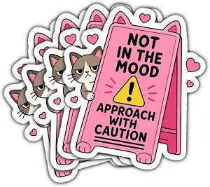 (3Inch) 4Pcs Funny Cat Stickers, Grumpy Cat Humor Stickers for Adults