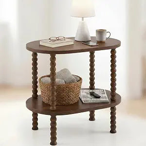 Oval Side Table 2 Tier Storage Shelf, Spindle Wood Leg End Table Nightstand