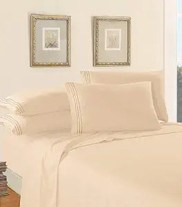 Elegant Comfort Luxury Bed Sheet Set on Amazon Three-Line Design 1500 Premier Hotel Quality Wrinkle and Fade Resistant 4-Piece Bed Sheet Set, Deep Pocket, Full, Cream