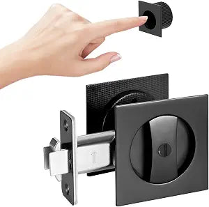 Black Pocket Door Hardware, 2 3/8" Backset, Zinc Alloy Heavy Duty Square Matte Black Pocket Door Lock, Solid Sliding Pocket Door Handle(1 Pack)