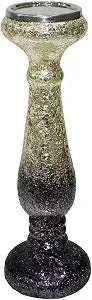 Glass Candle Holder Candlestick Holders Taper CandleHolders  Pillar Candle Stand for Table Decor, Dining Room or Console Accent  Ombre Crackled Design Glow, Home Decor  15.25", Gold & Purple
