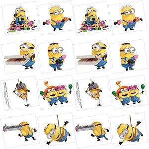 Colorful Despicable Me Temporary Tattoos - 2" x 1.75" (24 Count) - Fun & Easy to Apply Cartoon Character Designs - Perfect for Kids' Parties or Everyday Wear