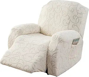 4 Pieces Recliner Cover Stretch Sofa Slipcover, Sofa Couch Cover for Reclining Couch 1 Seat, Washable Furniture Protector with Elastic Bottom for Kids, Dog