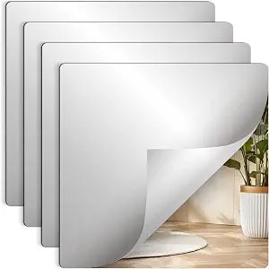 4 Pack Acrylic Mirrors Sheets Self Adhesive 8 x 8 Inch Wall Mirror Tiles