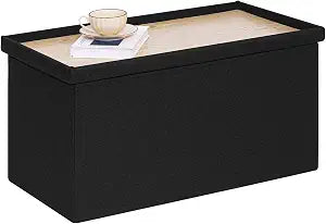 PINPLUS Folding Storage Bench, 30 inches Ottoman Coffee Table Cube Chair Foot Rest Stool Storage Chest for Living Room Bedroom, Holds up to 550 lb (Black)