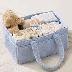 luxury little Soft Baby Diaper Caddy Organizer, Nursery Storage Basket with Removable Divider, Portable Baby Diapers Basket, Gifts for New Parent, Baby Shower (Baby Blue)