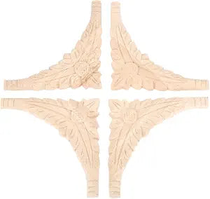 4Pcs Wood Carved Appliques Onlays Corner Carving Decals for Furniture