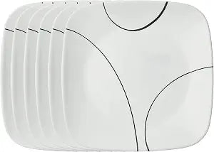 Corelle Vitrelle 6-Piece Salad Plate Set, Triple Layer Glass and Chip Resistant, Lightweight Square 8-1/2-Inch Plates Set, Simple Lines