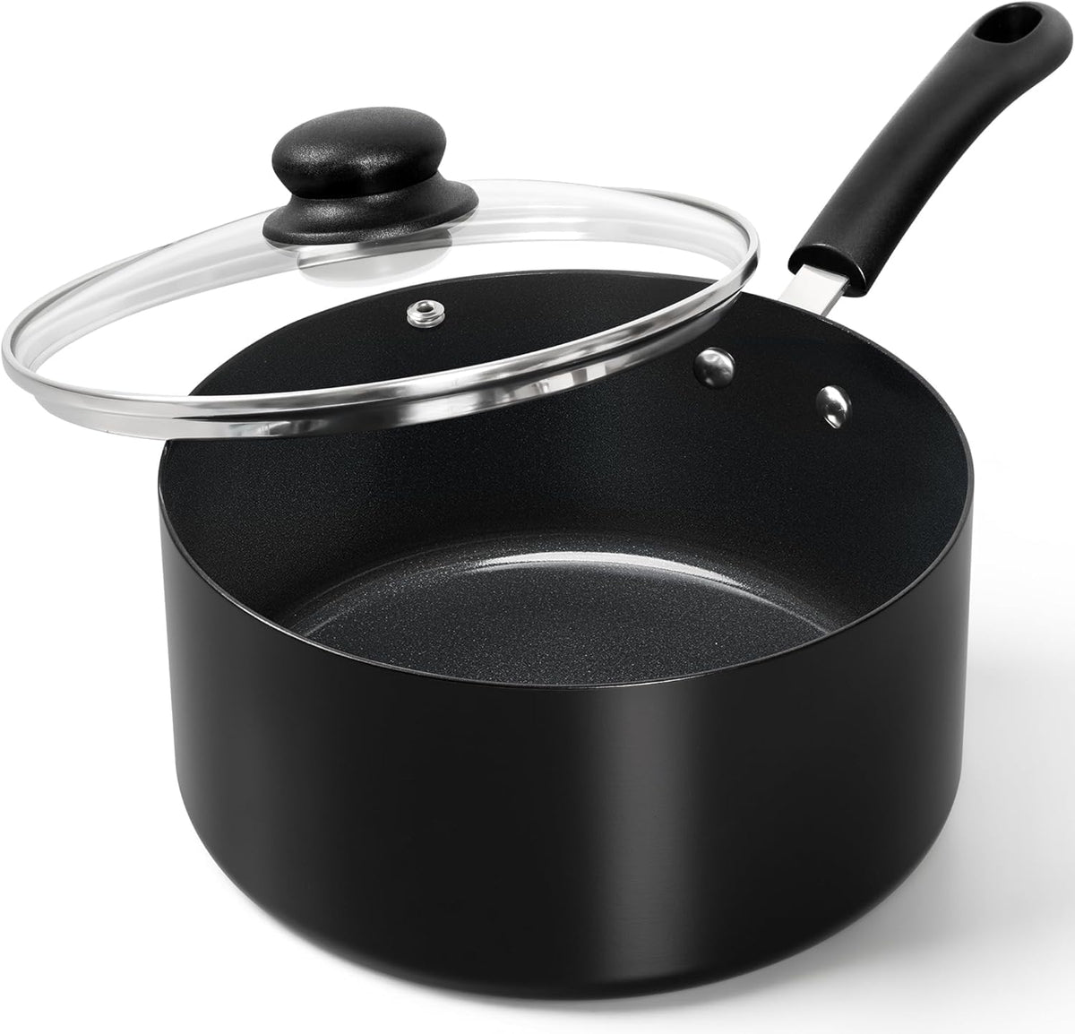 MICHELANGELO Nonstick Saucepan with Lid, Ceramic Sauce Pan Sets, Easy to Clean Sauce Pans, Multi-Purpose Cooking Pots, 4QT, Black
