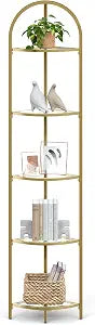 VASAGLE 5-Tier Corner Shelf Stand, Tempered Glass, Steel Frame