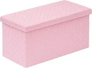 B FSOBEIIALEO Folding Storage Ottoman Bench, 30" Faux Leather Ottomans,Pink