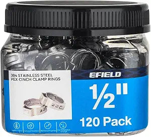 120Pcs EFIELD 1/2-inch Stainless Steel Pex Cinch Clamp Rings(CLAMP016-120)