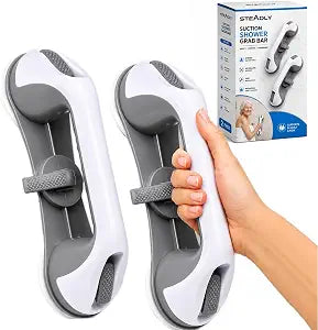Grab Bars for Bathtubs and Showers 2 Pack 12 Inch, No Drill Suction Shower Handle for Elderly Seniors, Heavy Duty 300lbs Removable Bathroom Safety Grip, Anti-Slip Waterproof, Gray