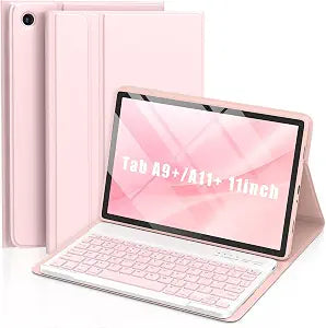 MMK for Samsung Galaxy Tab A11+/A9+ Plus Case with Keyboard (Pink, 11 inch A9+/A11+)