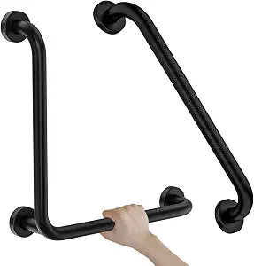 Black Angled Grab Bar 16x16 Inch, L-Shaped Grab Bar for Bathtub and Shower