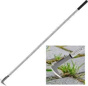 BARAYSTUS Crack Weeder, Stainless Steel Manual Crevice Weeding Tool, Long Handle Weed Grabber Remover, L-Shaped Manual Weeder Puller, Durable Crevice Weeding Tool for Sidewalk Garden Patio Lawn