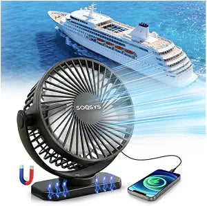 Magnetic Cruise Fan,12000mAh Rechargeable Ceiling Travel Fan with 3-Speeds, LED Light, Timer, Magnet Base & Bottom Hook, Portable Fan for Cruise Ship Cabin,Travel, Camping & Cruise Essentials 2026