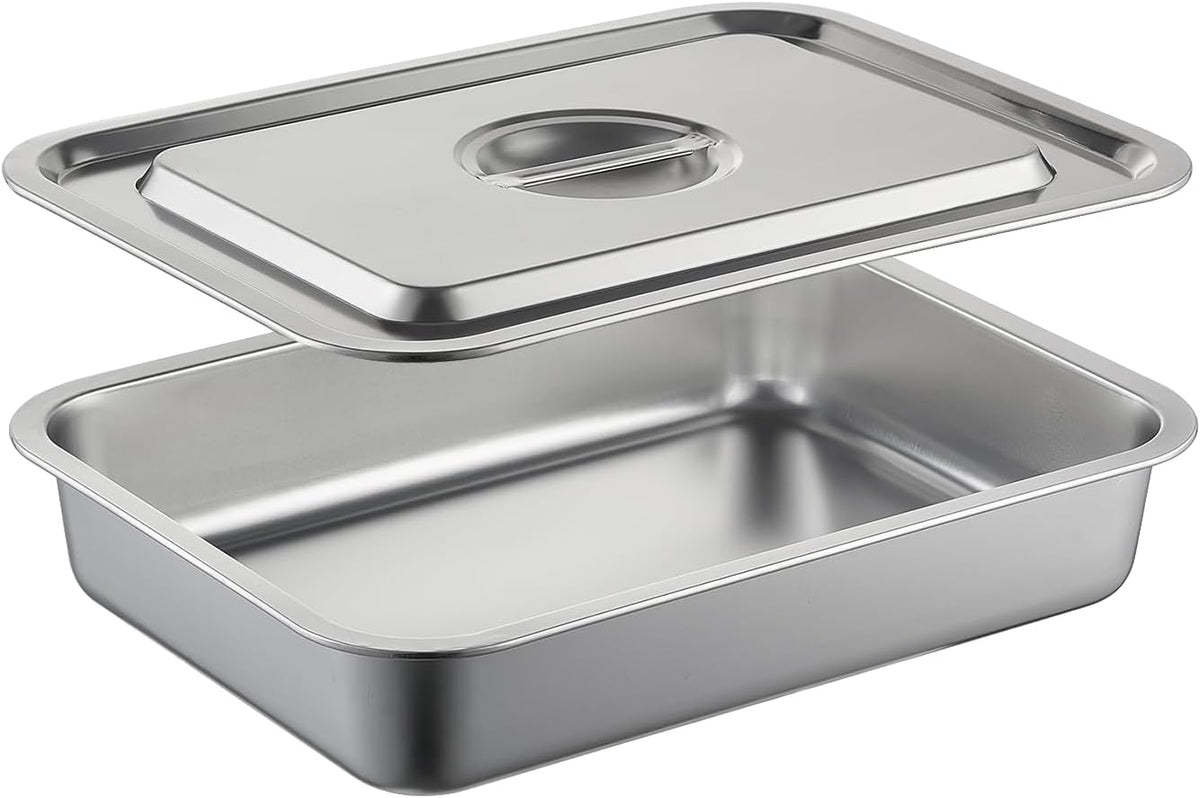 Lasagna Pan with Lid, 15.5x11.6x2.7 Inch Large Stainless Steel Nonstick Lasagna Baking Roasting Dishes Pan for Oven(L, 1 Pack)