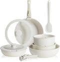 NEWBULIG 12-Piece Nonstick Cookware Set, Detachable Handle Pots and Pans, Induction Compatible Cookware, Dishwasher & Oven Safe, Space-Saving Kitchen Set, Cream White