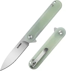 OLITANS G040 Pocket Knife, 2.75'' D2 Steel Blade G10 handle, Small EDC Knife with Pocket Clip for Men Women, 2.1oz (Jade color+sanding)
