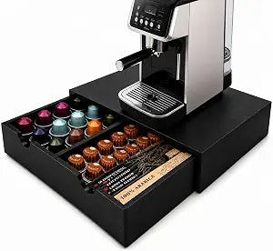 Wooden Coffee Pod Drawer, Compatible with K-Cup and Nespresso Vertuo Pods