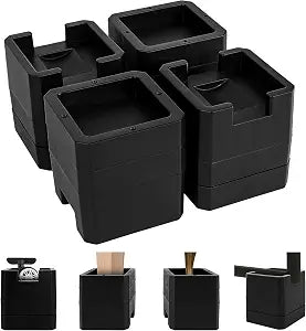 Bed Risers, Black, 3 Inch Height, Double-Sided Stackable Design for Different Furniture Legs and Wheels, 4 Pack (Black, 3 Inch)