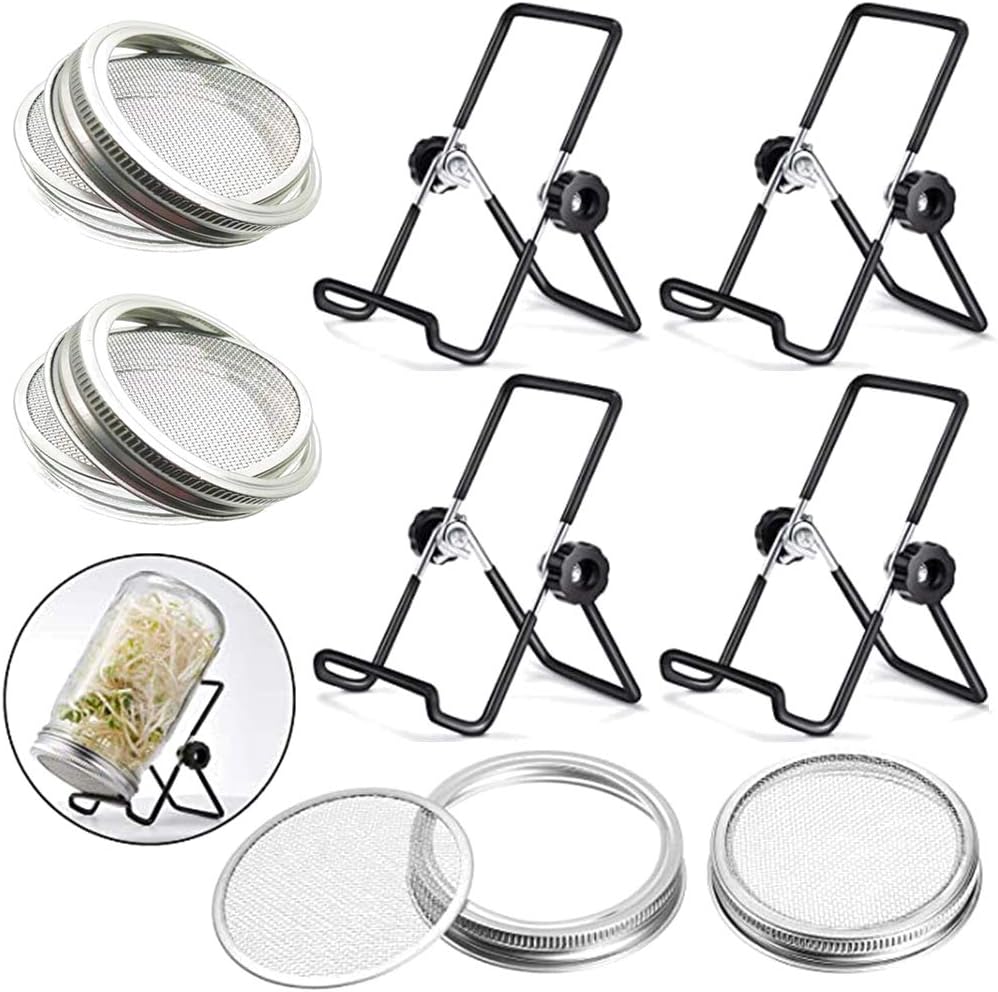 4 Pack Sprouting Jar Kit with Lids, Stands