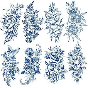 Semi-permanent Tattoos, Blue Flower Tattoo Sticker