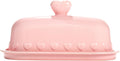 Paris Hilton Heart Knob Butter Dish, Iconic Stoneware With Heart Detailing, Microwave Safe & Dishwasher Safe, 2-Piece Set, Pink