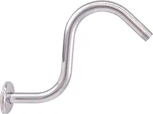 Westbrass 1/2" IPS x 8" S-Shaped Shower Arm and Flange, Polished Chrome, D303-81-26