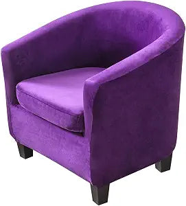 MIFXIN 2 Piece Velvet Tub Chair Covers with Cushion Cover Stretch Soft Removable Tub Chair Slipcovers Armchair Sofa Couch Furniture Protector Cover for Living Room Club Bar Counter (Purple)