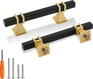 10 Pack 3 Inch Matte Black and Gold Cabinet Pulls Square Handles