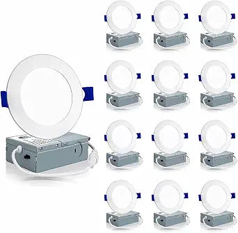 Meconard 12 Pack 4 Inch 3CCT LED Recessed Lighting, Canless Wafer Downlight